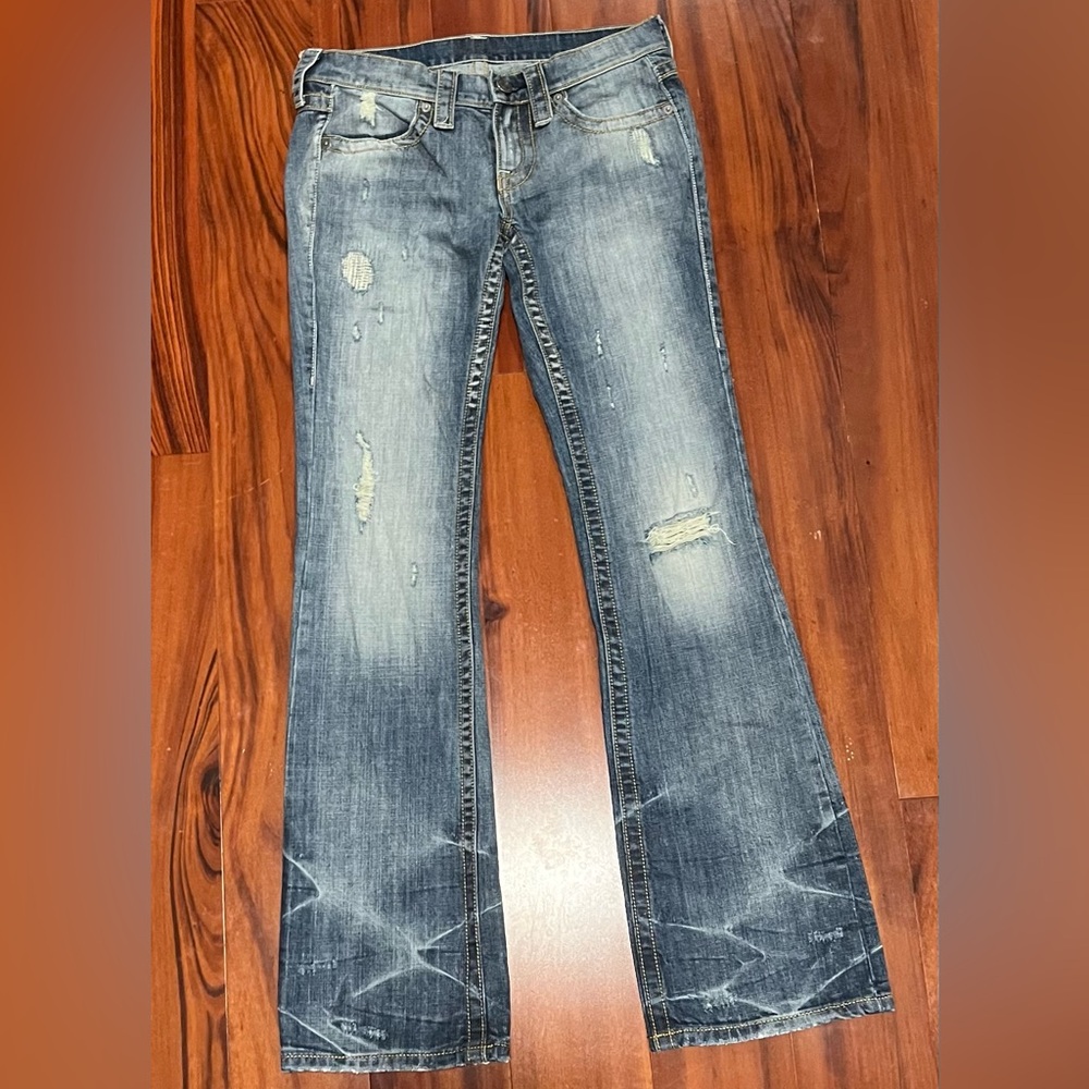 London Jean Denim Blue Flare Distressed Jeans Pants Size 2